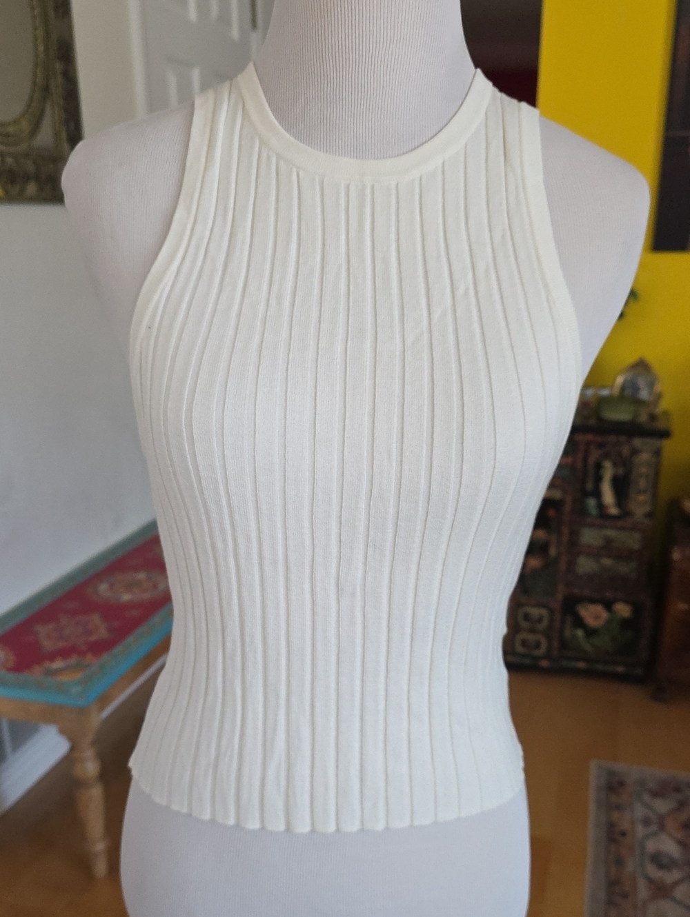 H&M Cream Ribbed Halter Tank Top